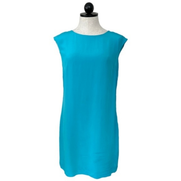 Cynthia Rowley 100% Silk Teal Dress Cap Sleeve Sheath Exposed Back Zipper Size 6 - Picture 12 of 12